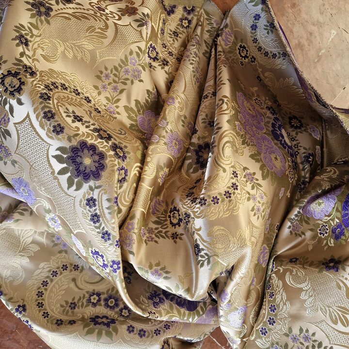 Vintage Floral Jacquard Fabric Purple Gold 140 Width Heavy Weight Upholstery Sewing Cloth by 70cm Units Curtains Cushions DIY P…