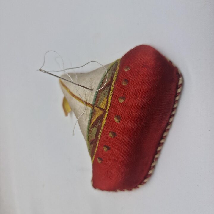 Vintage Embroidered Boat Pincushion, Mid-20th Century Sewing Accessory