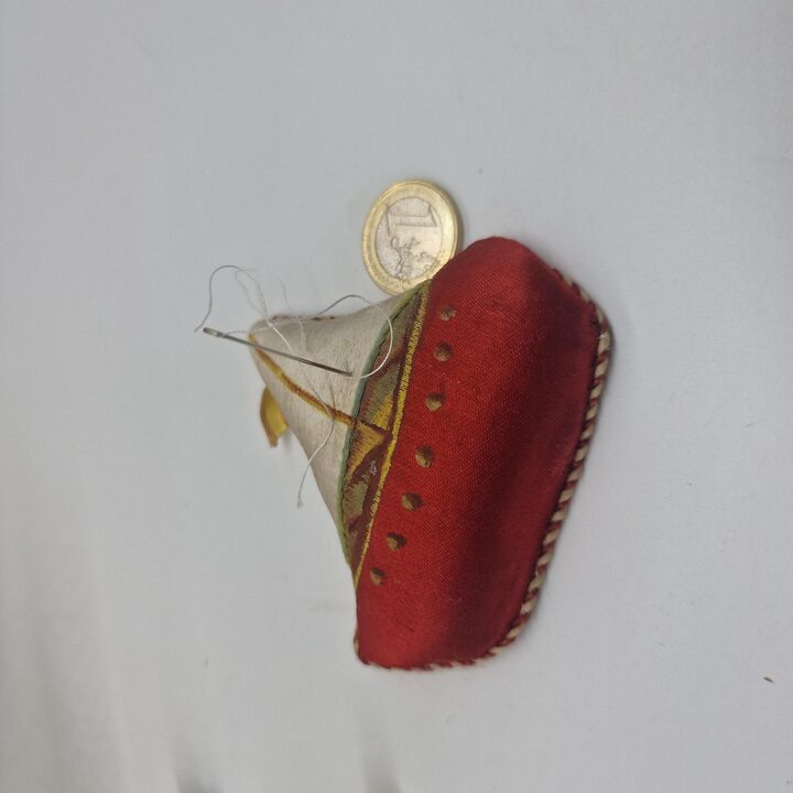 Vintage Embroidered Boat Pincushion, Mid-20th Century Sewing Accessory
