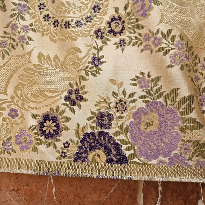 Vintage Floral Jacquard Fabric Purple Gold 140 Width Heavy Weight Upholstery Sewing Cloth by 70cm Units Curtains Cushions DIY P…
