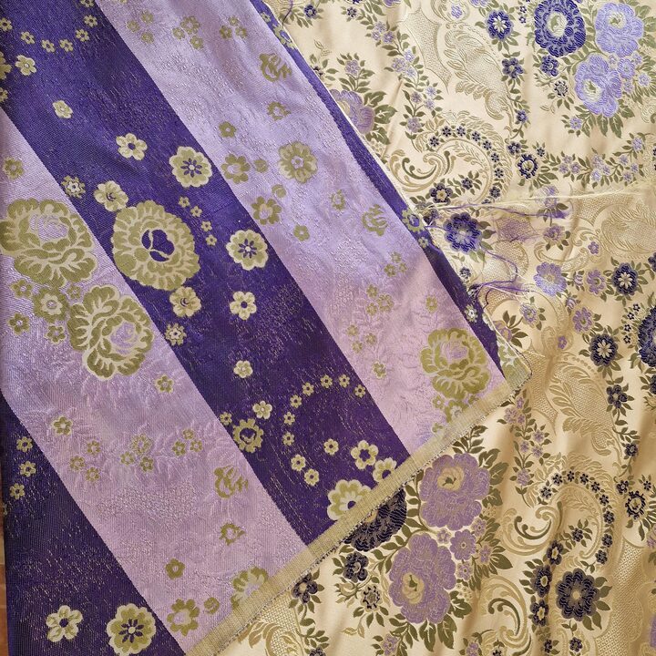 Vintage Floral Jacquard Fabric Purple Gold 140 Width Heavy Weight Upholstery Sewing Cloth by 70cm Units Curtains Cushions DIY P…