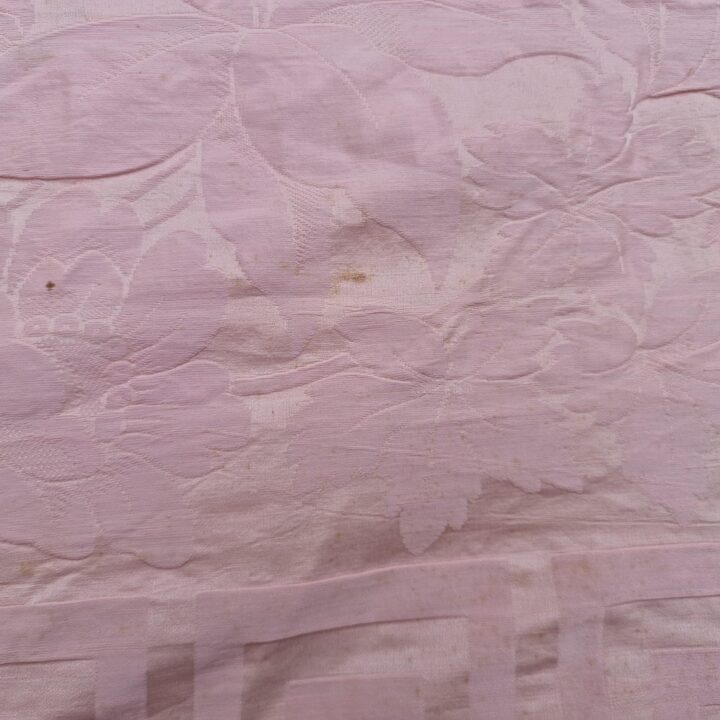Antieke zijden sprei, damast beddensprei, jacquard deken, 19e-eeuwse roze plaid met kwastjes franjeband voor slaapkamer decorat…