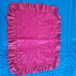 Antieke zijden kussensloop 19e eeuw, fuchsia zijdedamast kussenhoes met ruches, decoratieve kussensloop voor bed en bank