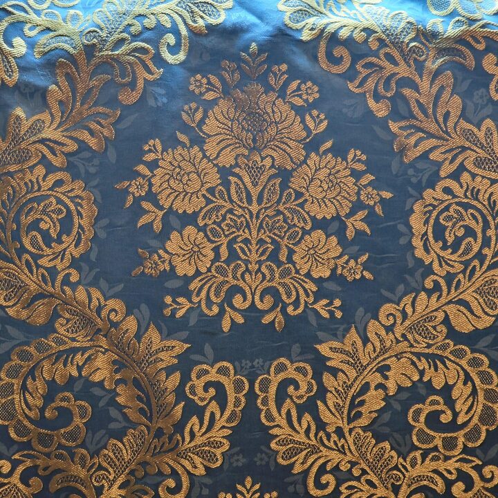 Valencian Silk "Seda Estrecha" Sky Blue & Gold Damask - 100% Silk Jacquard Fabric - 55cm Wide - For Liturgical Vestments, Histo…