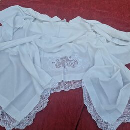 Lenzuolo Antico in Lino Ricamato a Mano Monogramma Carolina Pizzo al Tombolo Corredo Sposa 220x280 cm Anni 1910