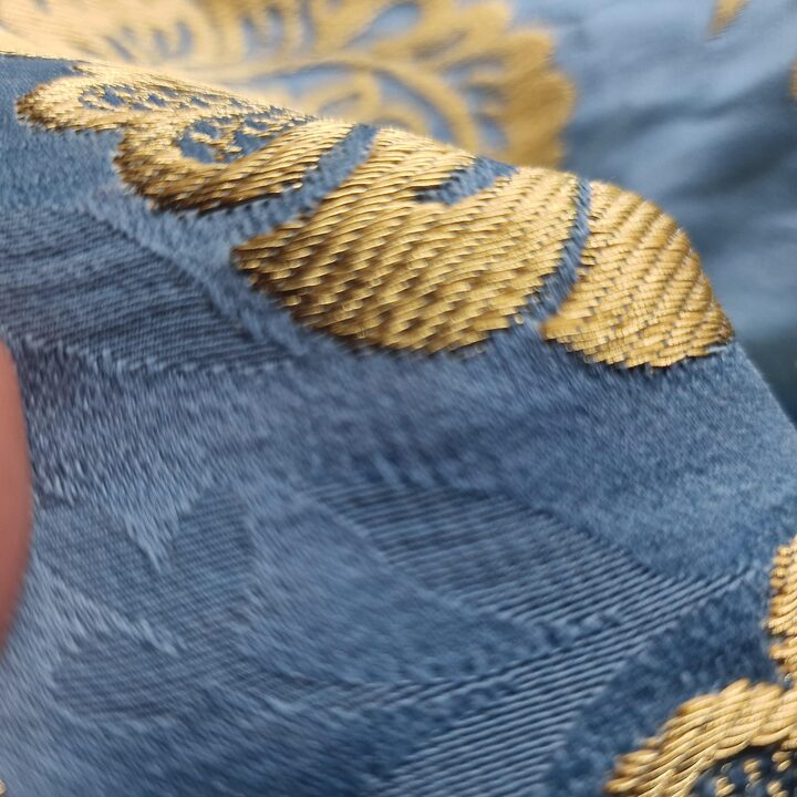 Valencian Silk "Seda Estrecha" Sky Blue & Gold Damask - 100% Silk Jacquard Fabric - 55cm Wide - For Liturgical Vestments, Histo…