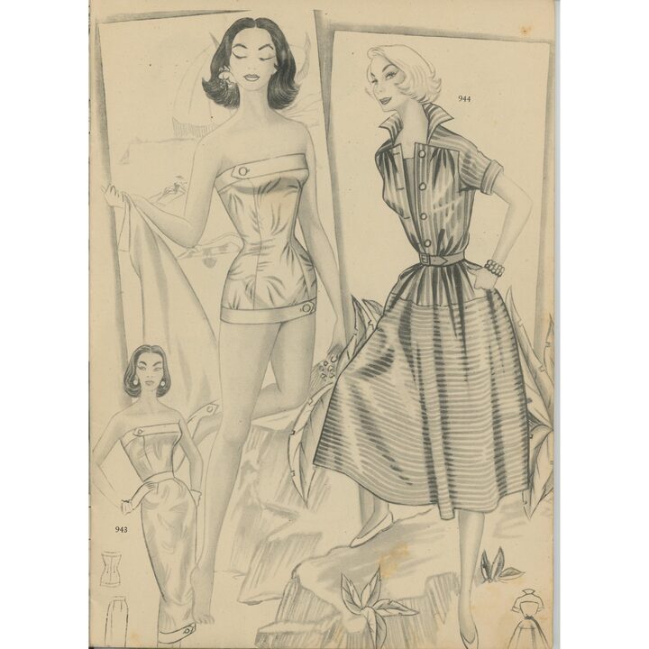 Catálogo de Moda EVA 1957, Figurín de Costura Español Vintage, Ilustraciones Mid Century, Primavera Verano, San Sebastián