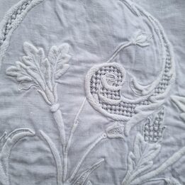 Antique Spanish Heavy Linen Runner Name Carmen Hand Embroidered 220x80cm Floral Motif 1920s Bridal Trousseau Valance Curtain He…