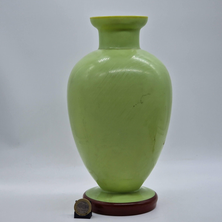 1950s Mid-Century Mint Green Blown Glass Vase, Relief Enamel
