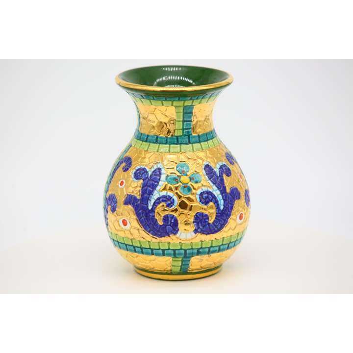 1960s Italian Ceramic Vase, 24K Gold Leaf