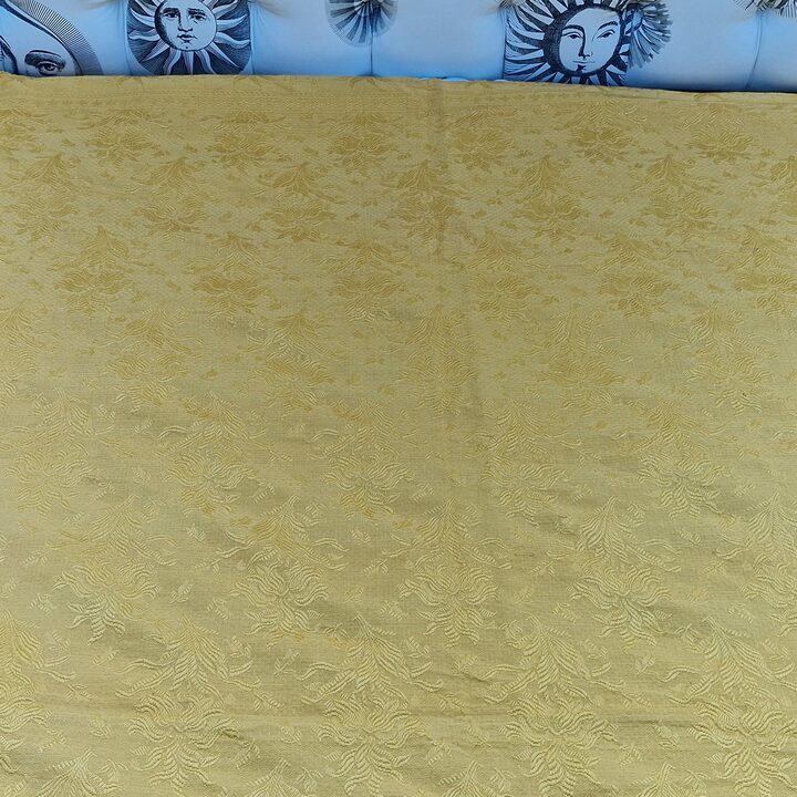 アンティーク ジャカード 織 ベッドカバー ヴィンテージ ゴールデンイエロー クラシック ダマスク 花柄 220x240 cm 20世紀初頭