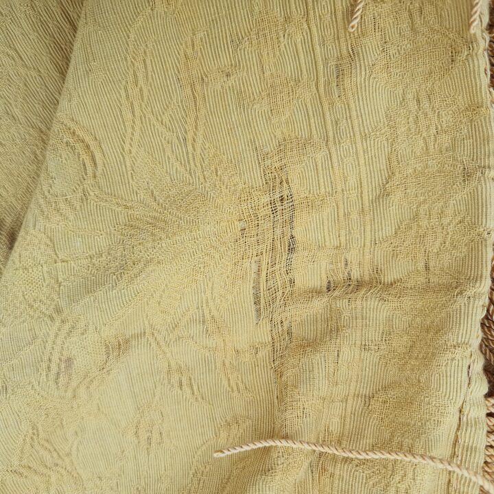 Antyczna Narzuta Żakardowa, Vintage Złoto-Żółta Kapa na Łóżko, Klasyczny Wzór Damaszkowy, 220x240 cm, Początek XX Wieku