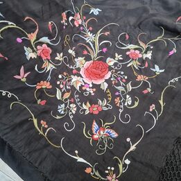 Antique 19th Century Isabelino Manila Shawl Hand Embroidered Silk for Restoration
