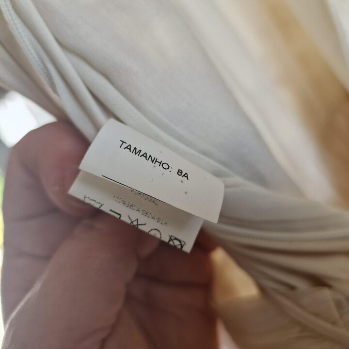 Vestido de Comunion de Seda Valentina Portugal, Seda Natural 100% Blanco Roto Cuerpo Flores 3D Falda Plise, Talla 8 Anos (8A)