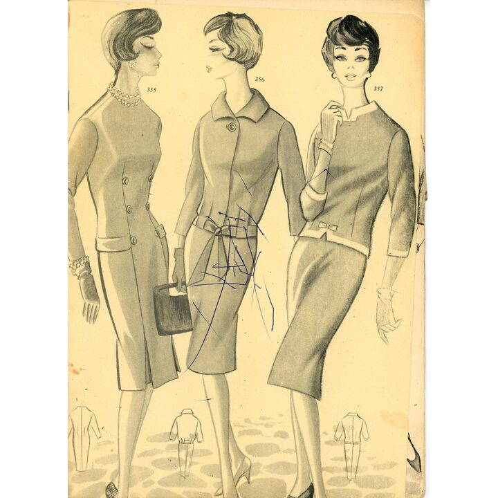 Magazyn Eva Figurin Jesień Zima 1959, Hiszpańska Księga Wykrojów, Academia A.E.I. San Sebastián, Ilustracje w Stylu Mid-Century