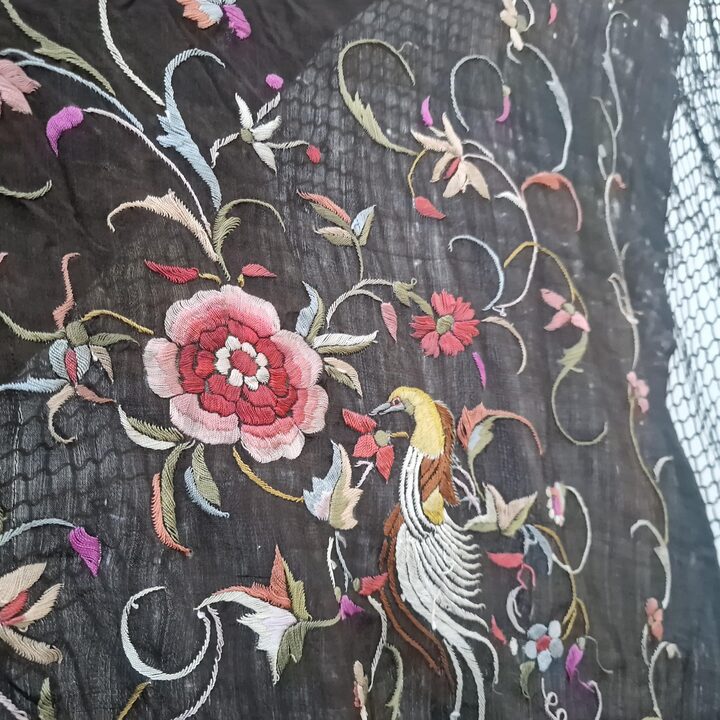 19世紀 アンティーク イサベリーノ マニラショール 手刺繍 絹 修復用