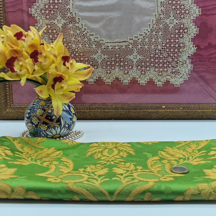 Vintage Green Gold Floral Jacquard Fabric 60x140cm Viscose Metallic Thread Damask Brocade Upholstery Sewing DIY Luxury Craft Sp…