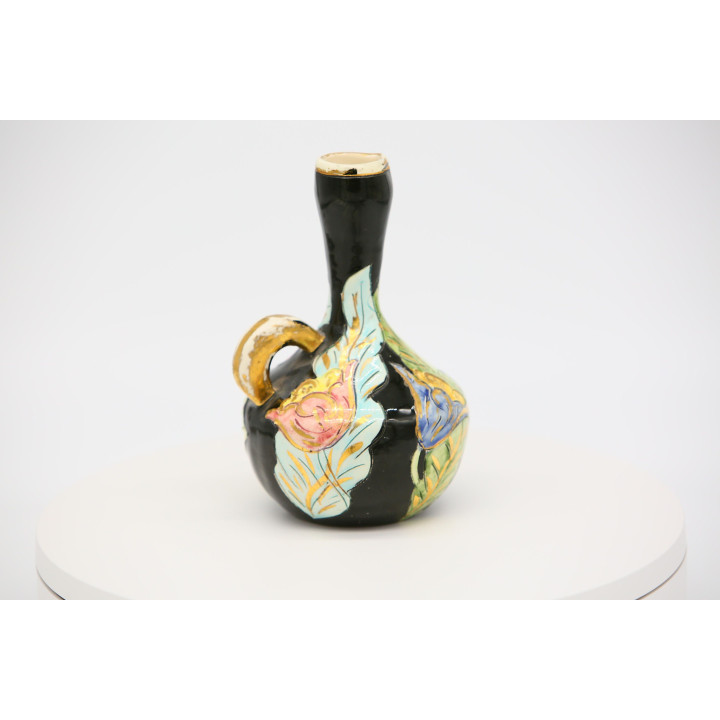 Vintage 1930s Glazed Ceramic Floral Pitcher