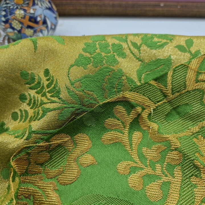 Vintage Green Gold Floral Jacquard Fabric 60x140cm Viscose Metallic Thread Damask Brocade Upholstery Sewing DIY Luxury Craft Sp…