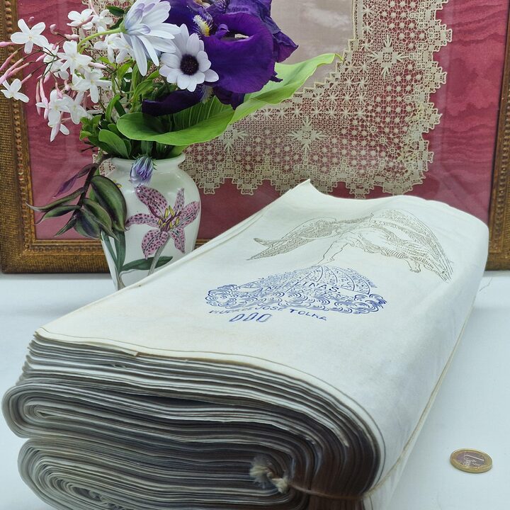 38m Antieke Spaanse Katoenen Stof Angelinas Viuda de Jose Tolra - 80cm Breed Zeldzaam Barcelona Textiel Rol