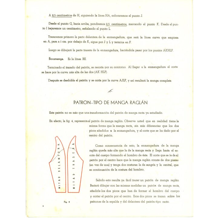 Broszura kursu szycia 'Eva' z lat 50., Lekcja 4, Academia Ací San Sebastián, Hiszpański podręcznik do wykrojów