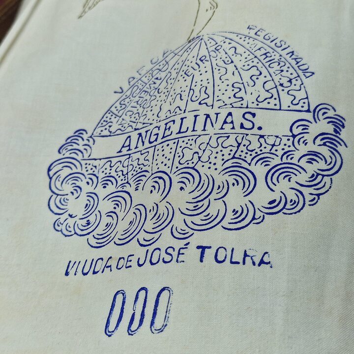 38m Antieke Spaanse Katoenen Stof Angelinas Viuda de Jose Tolra - 80cm Breed Zeldzaam Barcelona Textiel Rol