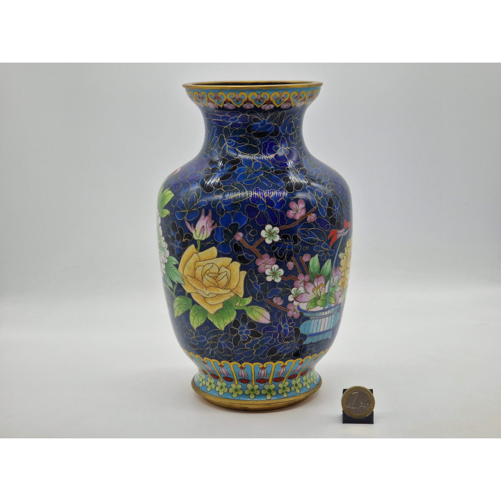 Vase Cloisonné Vintage 24cm - Art Chinois Jingtai Lan, 1970