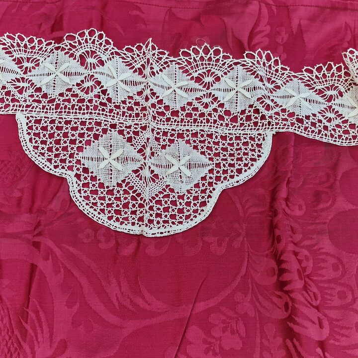 Recznie robiona koronka klockowa komplet na przescieradlo 200cm i poduszke 45cm zabytkowa koronka bawelniana do szycia