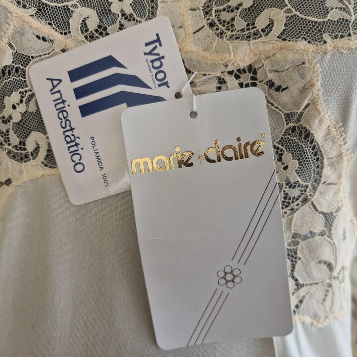 Combinacao Vintage Marie Claire Anos 1980, Poliamida Marfim com Renda, Deadstock Tamanho 4 Espanhol