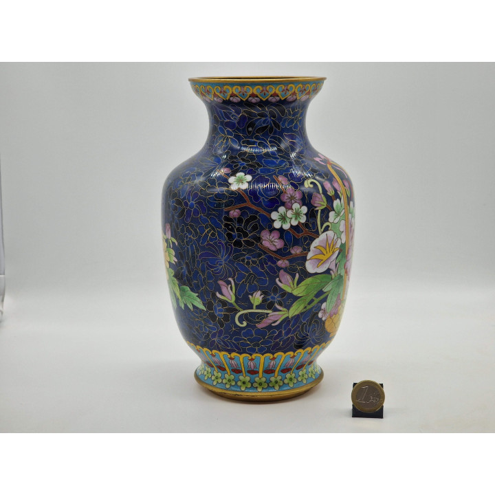 Jarrón Cloisonné Vintage 24cm - Técnica China Jingtai Lan