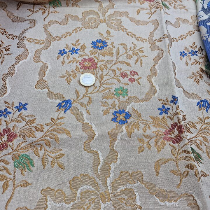 Mid-Century Valencian Brocade Fabric Panel Traditional Floral Design