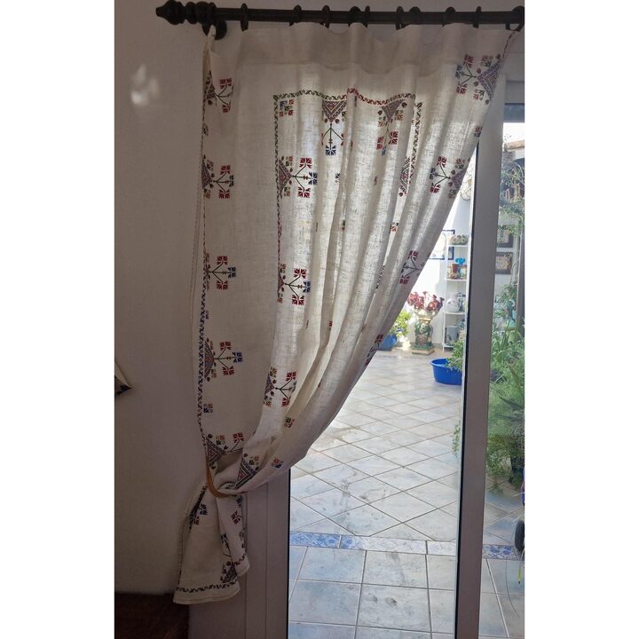Antiek Geborduurd Linnen Gordijn, Tafelkleed Textielpaneel, Rustieke Volkskunst Draperie, Handgemaakt Farmhouse Decor voor Woon…