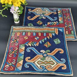 Set of 2 Handmade Wool Chain Stitch Pillow Covers 40x40 cm,Colorful Tribal Embroidery Cushion Shams, Boho Ethnic Suzani Decor,…