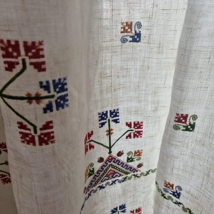 Антикварная Штора из Льна с Вышивкой, Панно Скатерть, Рустикальный Текстиль Народное Искусство, Деревенский Декор для Окон Сало…