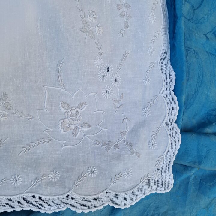 ヴィンテージ リネン ベッドカバー セット カラサンス バルセロナ 手刺繍 シーツ ＆ 枕カバー イニシャルJ スペイン製 寝具 1950年代