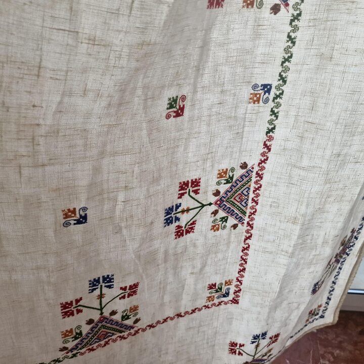 Антикварная Штора из Льна с Вышивкой, Панно Скатерть, Рустикальный Текстиль Народное Искусство, Деревенский Декор для Окон Сало…