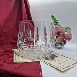 Vintage Loodkristallen Vaas, Zware Geslepen Glazen Schaal, Handgeslepen Geometrische Bloemenhouder, Mid-Century Modern