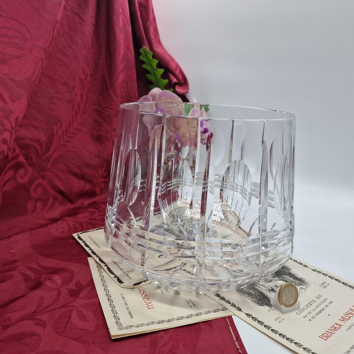 Vaso in Cristallo al Piombo Vintage, Coppa in Vetro Intagliato Pesante, Porta Fiori Geometrico Tagliato a Mano