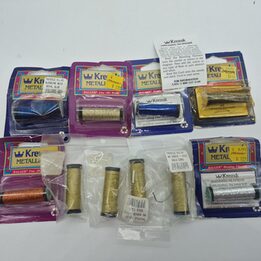 Zestaw 10 Vintage Kreinik Balger Metalizowanych Nici do Haftu - Złoto i Srebro i Królewski Błękit - Blending Filament i Braid N…