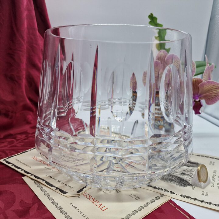 Vaso in Cristallo al Piombo Vintage, Coppa in Vetro Intagliato Pesante, Porta Fiori Geometrico Tagliato a Mano