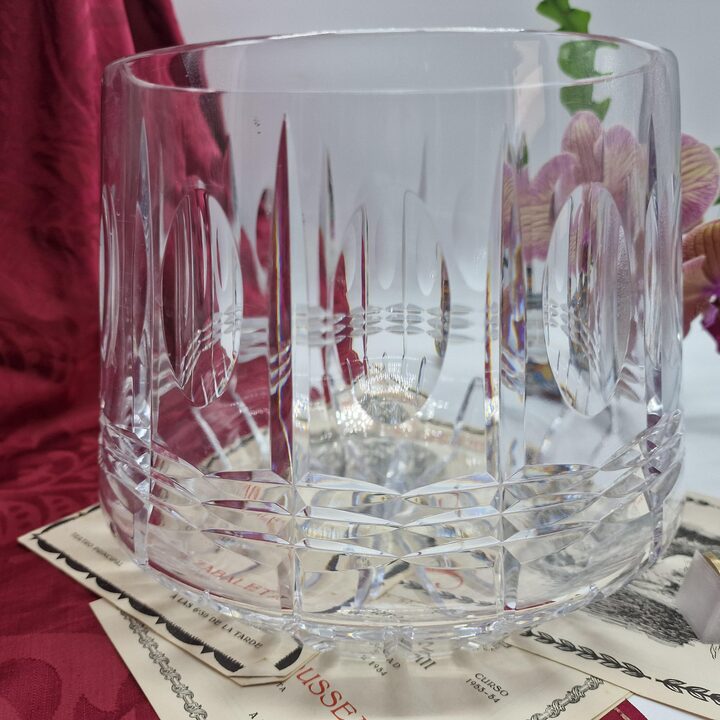 Vaso in Cristallo al Piombo Vintage, Coppa in Vetro Intagliato Pesante, Porta Fiori Geometrico Tagliato a Mano