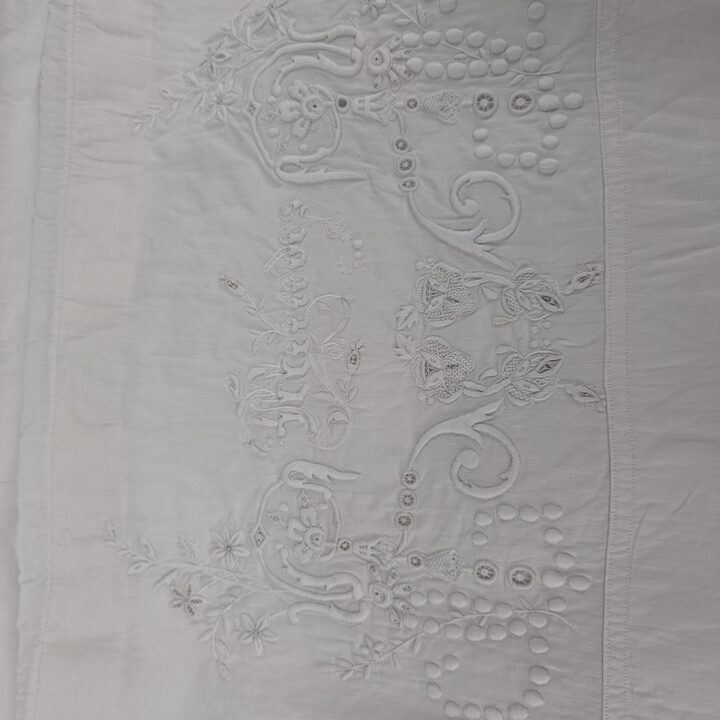 Antique Bed Linen Set Mercedes Monogram Handmade Bobbin Lace 1900s