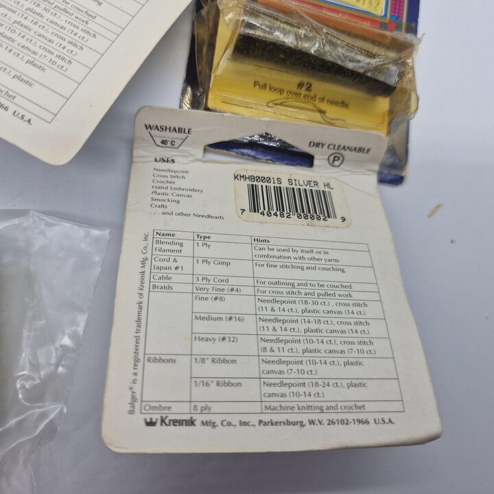 Lote de 10 Hilos de Bordar Metalizados Vintage Kreinik Balger - Oro y Plata y Azul Real - Filamento de Mezcla y Trenza No. 8