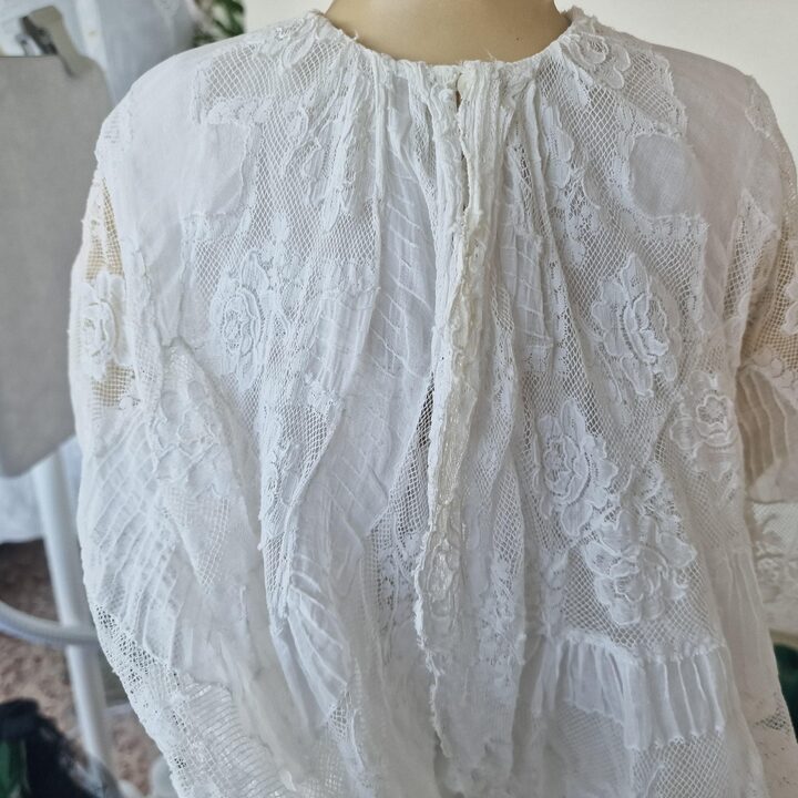 Antique Christening Gown, Handmade Batiste and Cotton Lace Baptismal Dress with Pelerine Cape, Early 20th Century Vestment