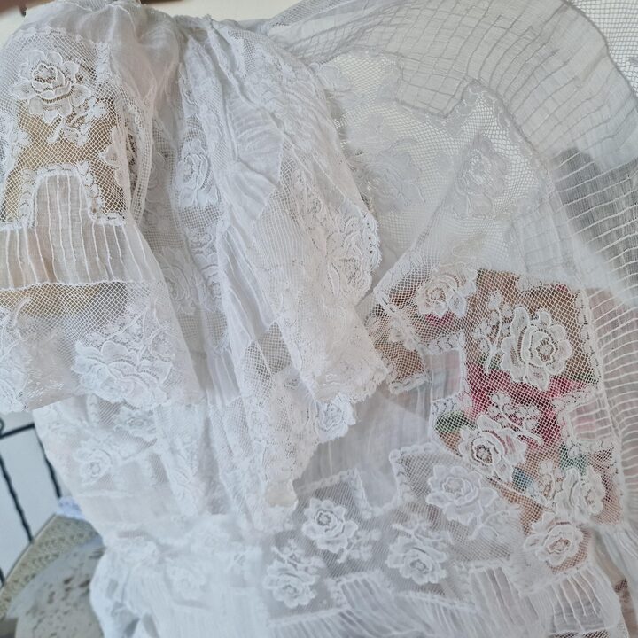 Antique Christening Gown, Handmade Batiste and Cotton Lace Baptismal Dress with Pelerine Cape, Early 20th Century Vestment