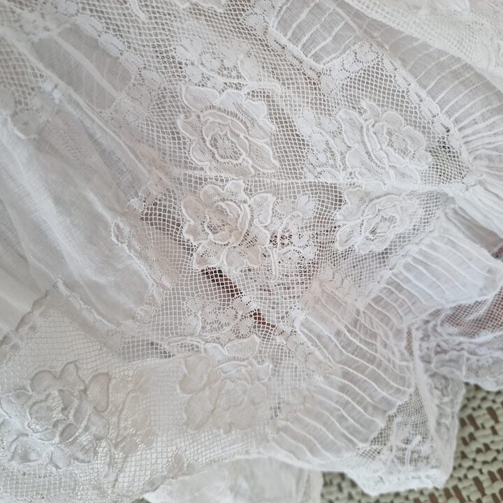 Antique Christening Gown, Handmade Batiste and Cotton Lace Baptismal Dress with Pelerine Cape, Early 20th Century Vestment