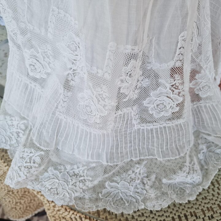 Antique Christening Gown, Handmade Batiste and Cotton Lace Baptismal Dress with Pelerine Cape, Early 20th Century Vestment