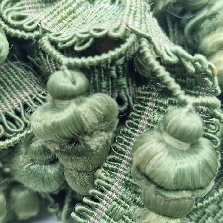 Antique 1920s Tassel Fringe – Olive Green Silk Passementerie Trim from French Bedspread, Edwardian Bullion Fringe, Sold by the…