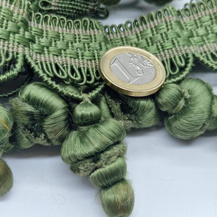 Antique 1920s Tassel Fringe – Olive Green Silk Passementerie Trim from French Bedspread, Edwardian Bullion Fringe, Sold by the…