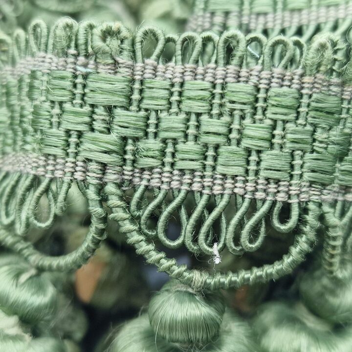 Antique 1920s Tassel Fringe – Olive Green Silk Passementerie Trim from French Bedspread, Edwardian Bullion Fringe, Sold by the…